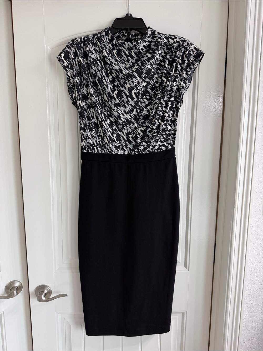 Express Black and White Printed Bodice Midi Dress
